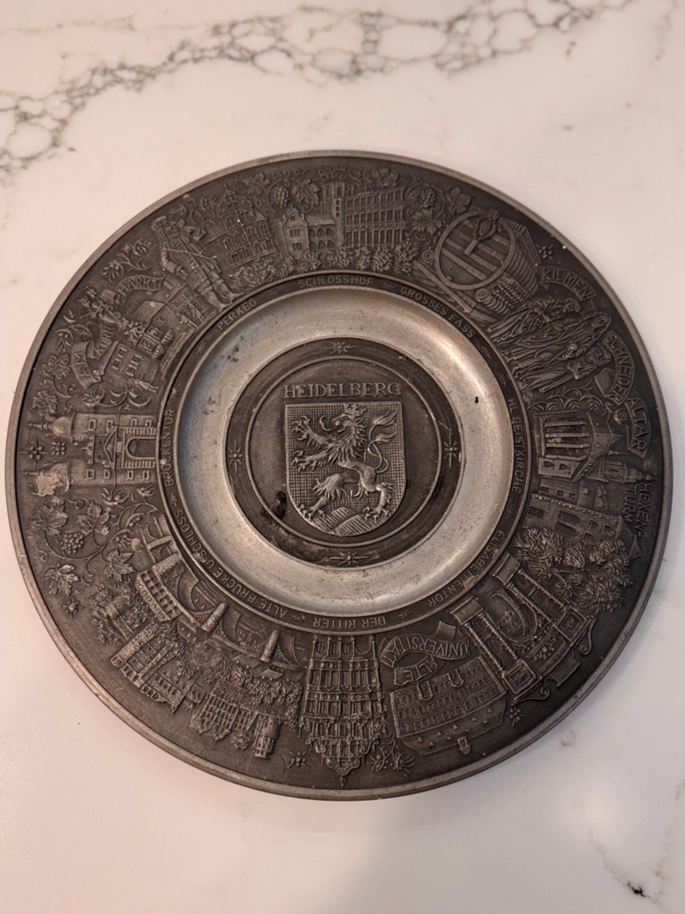 Collectible Heidelberg Decorative Pewter Wall Plaque - Antique Silver Tone